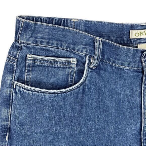 Orvis Capri Jeans Womens Sz 12 Blue Medium Wash Crop 5 Pocket Denim Button Ankle - Picture 4 of 15